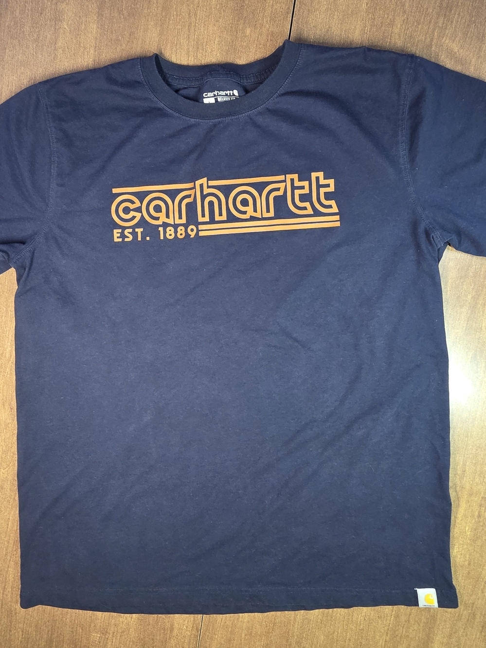 Carhartt Men's Navy Logo T-Shirt - Orange Print